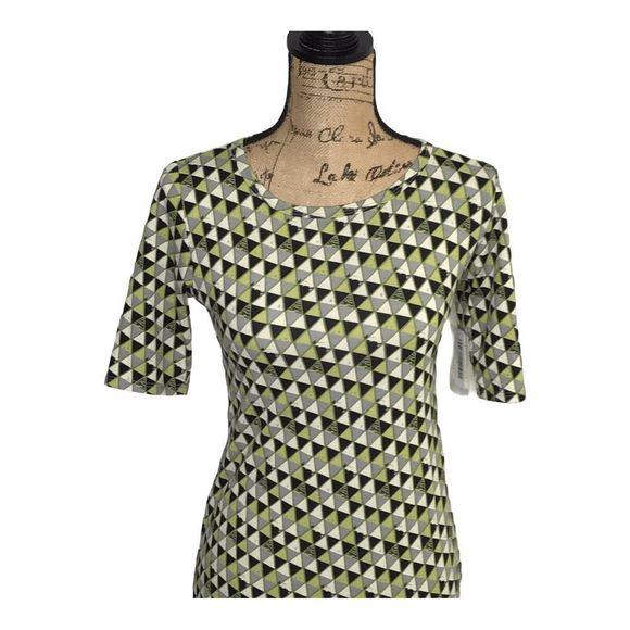 Lularoe Women Julia Round Neck Short Sleeve Triangle Green Black Dress XS (6342) - Picture 4 of 6